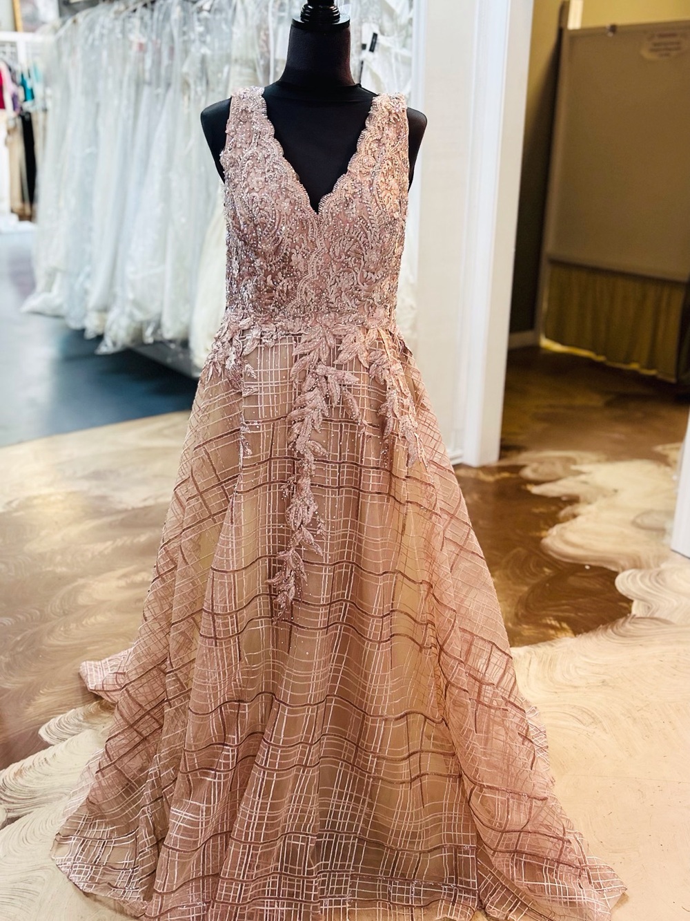 LARA Blush Pink Lace & Tulle Prom Gown